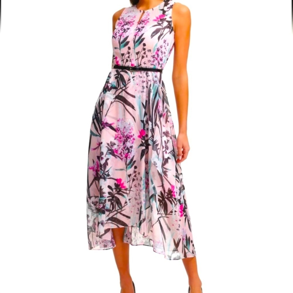 Tommy Hilfiger Women’s Floral Sleeveless Belted Midi Dress 28in Waist Sz 4 - Picture 1 of 6